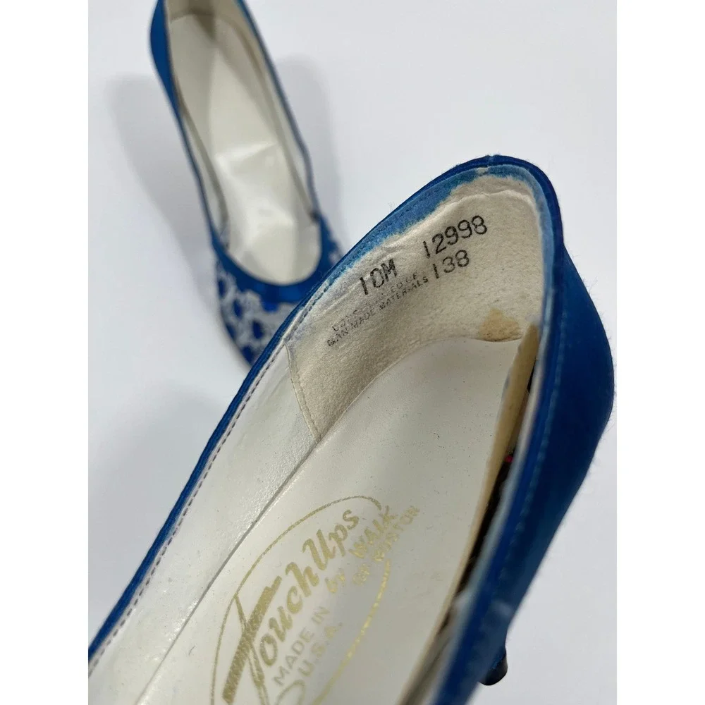 Vintage Womens 10 Heels Blue Mesh Sheer Floral Wedding Guest Chic Quiet Luxury